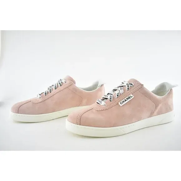 Chanel 20S Weekender Pink Suede CC Logo Laces Low Top Flat Runner Sneaker 42 - Picture 9 of 12